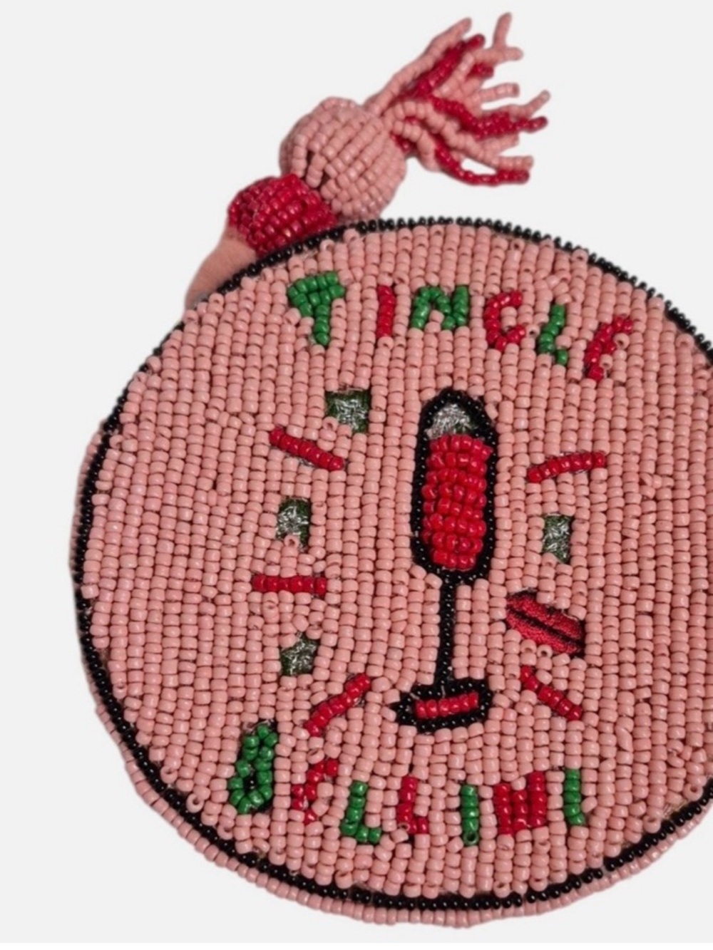Round Pink Beaded Coin Pouch with Tassel